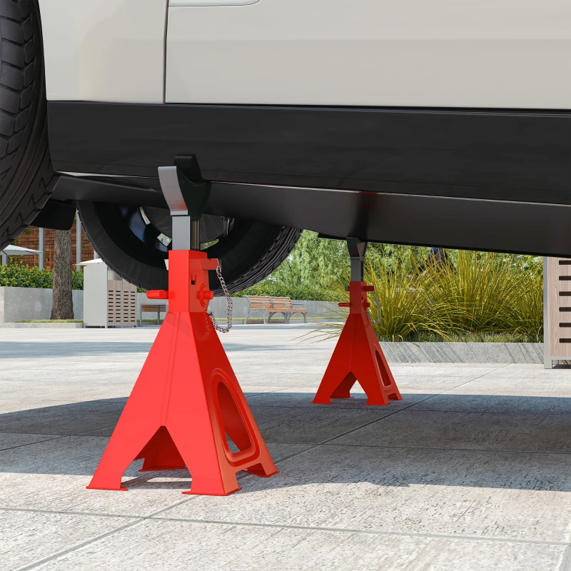 HOMCOM Set de 2 cricuri auto, cricuri de ridicare capacitate 6 tone, înălțime reglabilă 375-592 mm, boltă de siguranță roșu