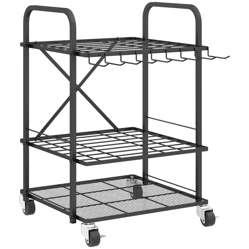 Outsunny Organizator de unelte de grădină, suport pentru unelte de grădină cu 40 compartimente pe 2 niveluri cu roți 57 x 48 x 70 cm negru