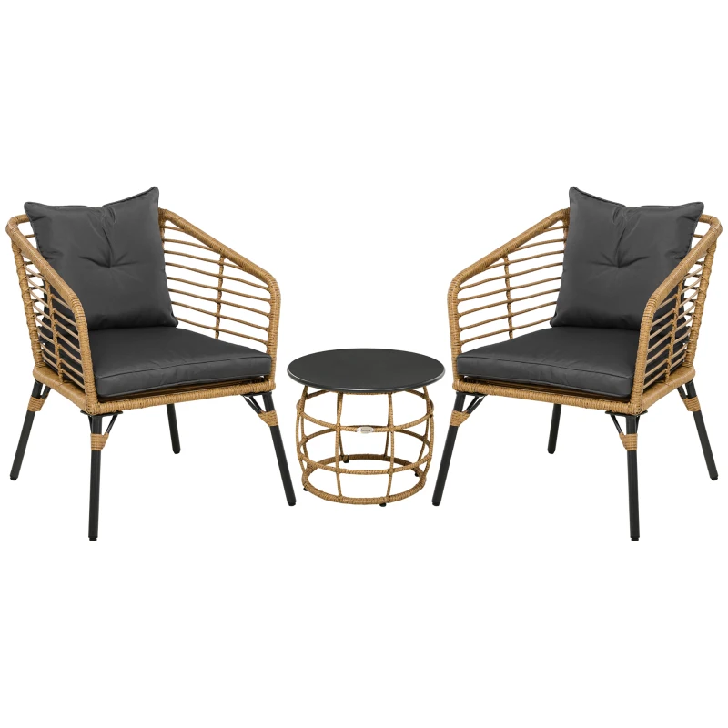 Set de bistro Outsunny format din 3 piese, rezistent la intemperii, 1 masă de cafea, 2 scaune, 62 cm x 65 cm x 78 cm, nisip+gri închis