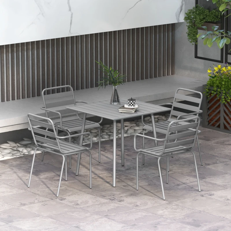 Outsunny set de masă de grădină 5 piese, mobilier exterior rezistent la intemperii, design modern, 80x80x74 cm, gri