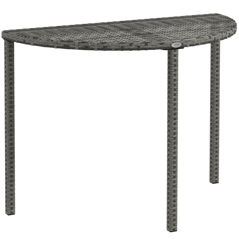 Outsunny Masa de balcon, semi-rotundă, din poliratan metal, 100x50x74 cm, Gri
