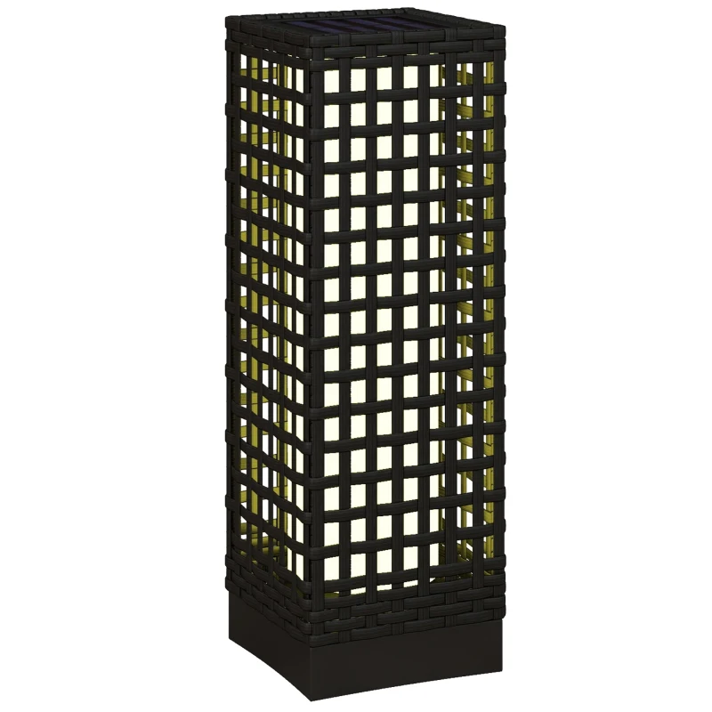 Outsunny Lampă de exterior cu panou solar, 8 ore funcționare, imitație ratan, oțel, 15,5 x 15,5 x 46 cm, negru.