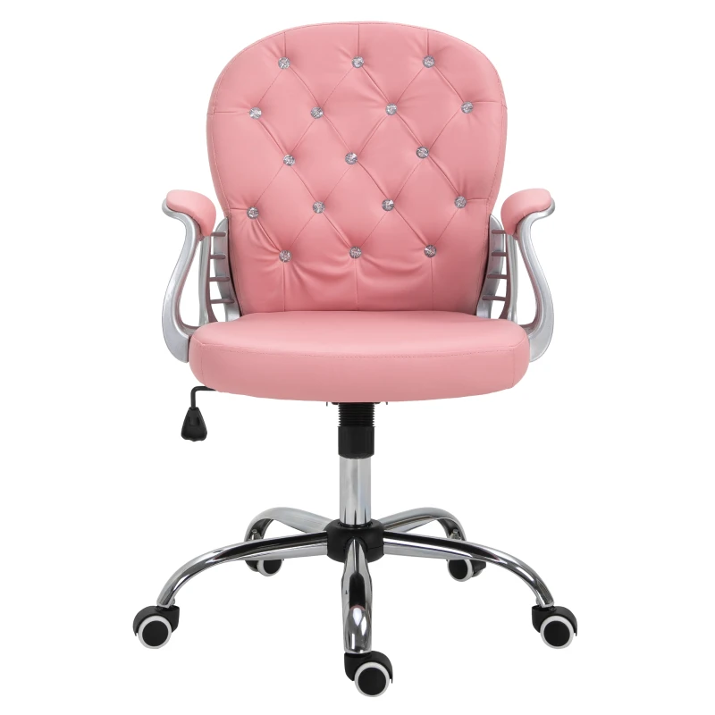 Vinsetto Fotoliu de birou, Ergonomic Fotoliu de birou cu Suport pentru Brațe, Spătar Căptușit, Reglabil în Înălțime Fotoliu de calculator cu Piele Ecologică, Scaun Rotativ pentru Acasă sau Birou, Roz