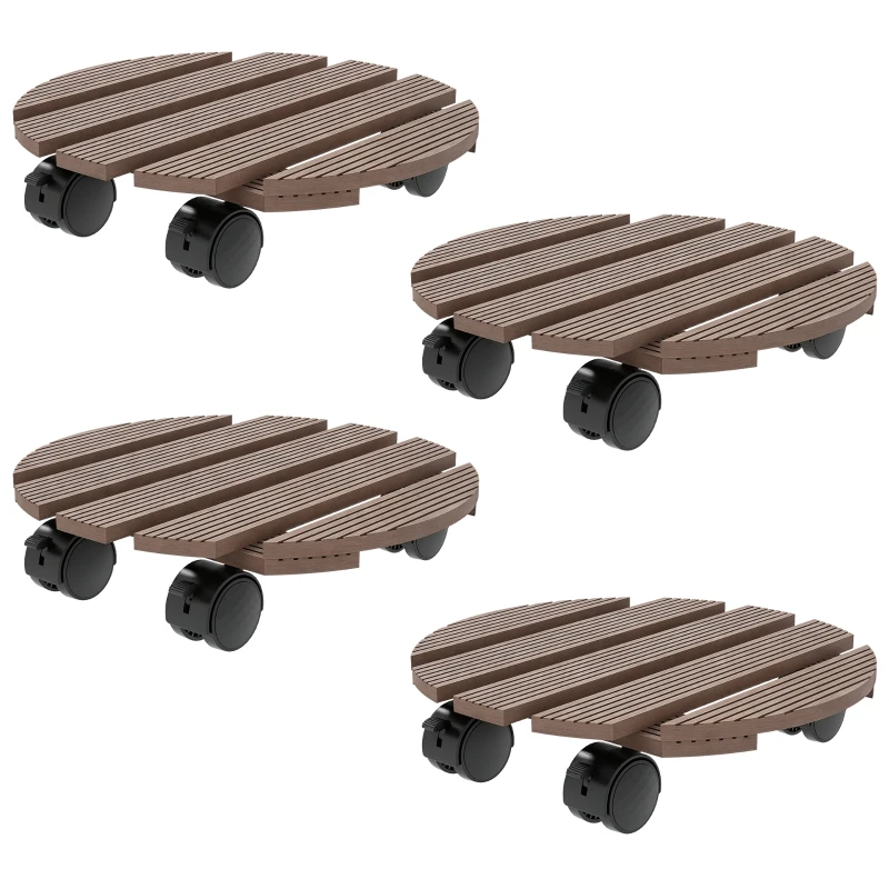 Outsunny Lot de 4 suporturi rotunde Ø30 cm pentru plante suport pentru ghivece cu roți, interior și exterior