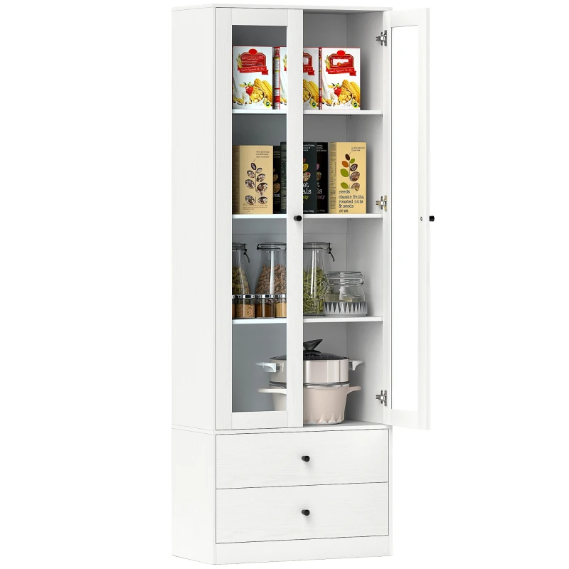 HOMCOM Mobilier de depozitare modern cu dulap cu uși din sticlă, rafturi reglabile și 2 sertare, 59 x 30 x 164 cm, alb