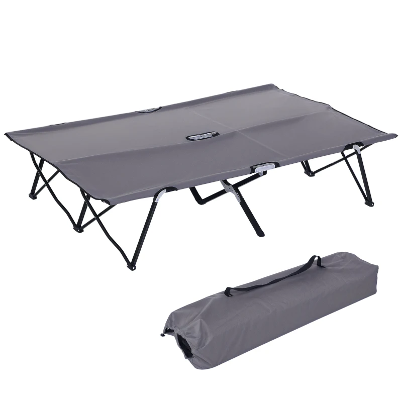 Outsunny Pat de camp pliabil dublu 2 persoane 193 x 125 x 40 cm poliester Oxford metal gri