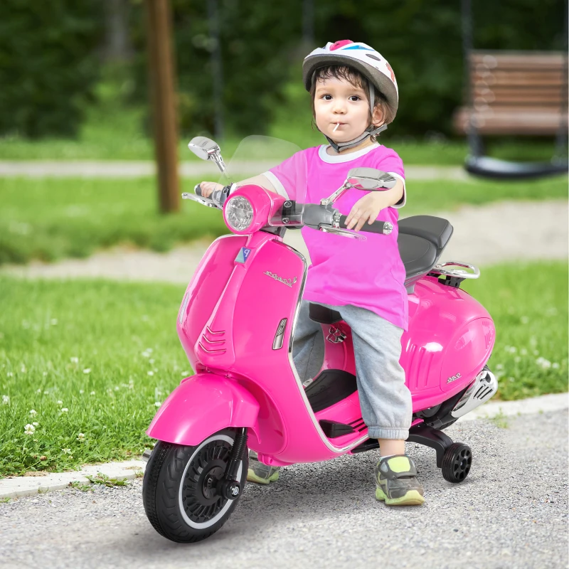 HOMCOM Vespa scooter électrique enfants, moto électrique enfants 6 V avec musique, klaxon, phare, 108x49x75cm, rose(m-2)