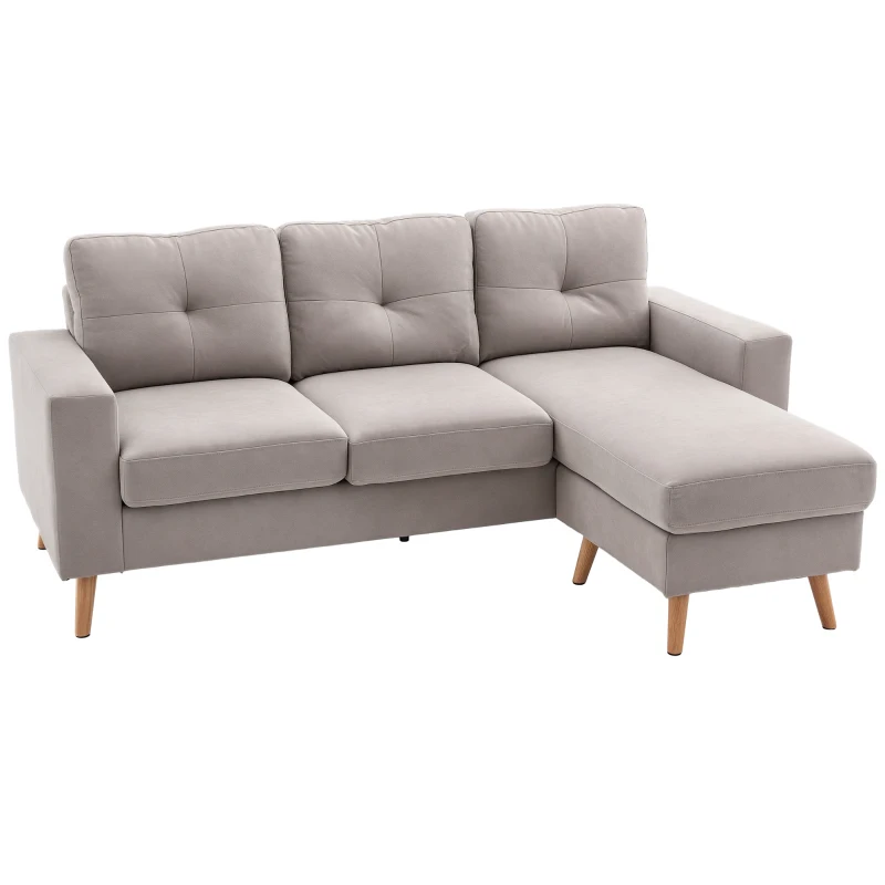 HOMCOM Canapea colțar în material textil de lin, 193 cm formă L, pentru living, apartament, gri deschis