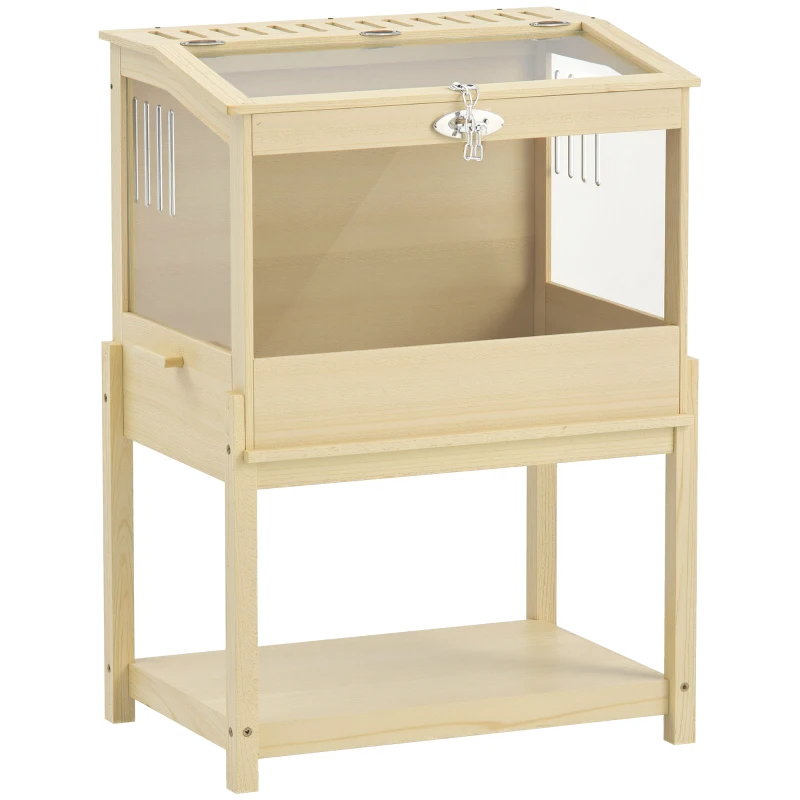 PawHut Cușcă pentru hamster din lemn înaltă cu raft de depozitare capac deschis 83,2 x 50 x 103 cm efect de lemn natural