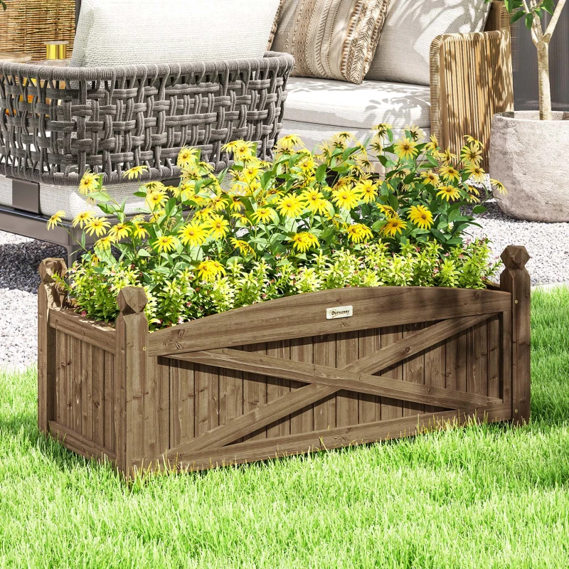 Outsunny Jardiniță din lemn, pat de flori în aer liber din lemn cu găuri de drenaj, 90 x 39 x 37 cm, maro închis