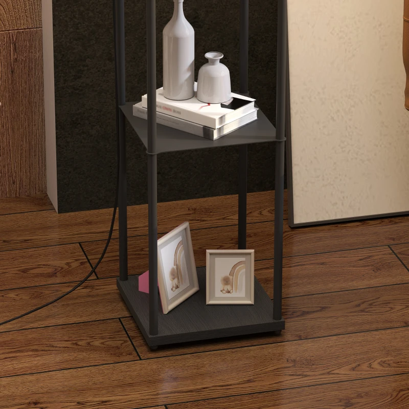 HOMCOM Lampadar de salon cu rafturi, abajur din material textil, comutator cu lant pentru salon, camera de dormit