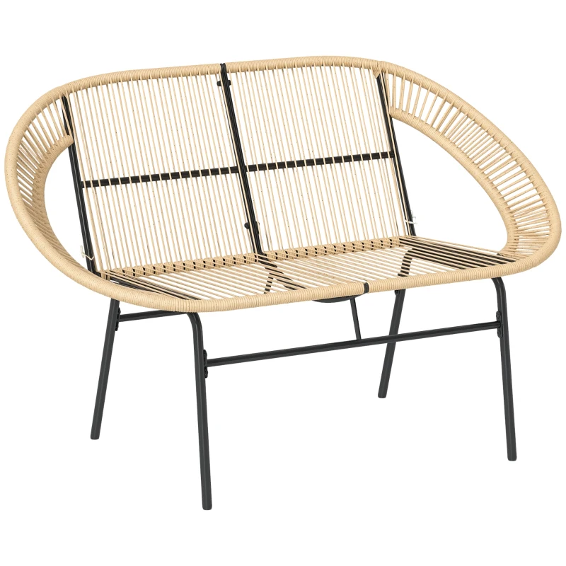 Outsunny Fotoliu de gradina pentru doua persoane din Polyrattan, rezistent la intemperii, imprimat cu design impletit din ratan, rezistent la UV, 260kg capacitate de incarcare, Kaki