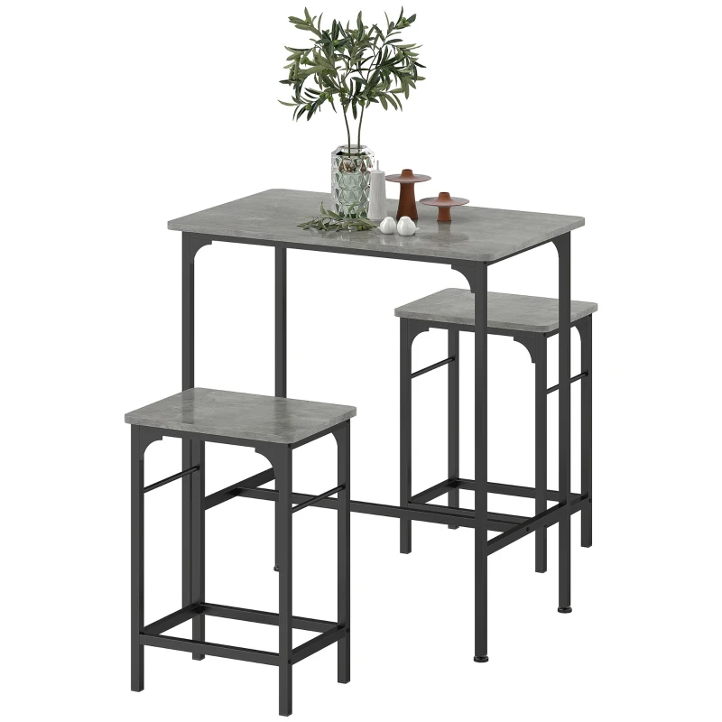 HOMCOM Set de bar Bartisch cu set de două taburete cu tampoane antiderapante pentru picioare, gri