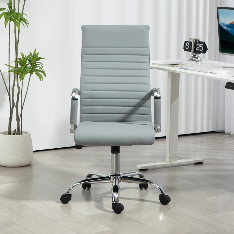 Vinsetto Scaun de birou, scaun rotativ cu functie de balansare, reglabil pe inaltime, piele artificiala, pana la 120 kg, Gri deschis
