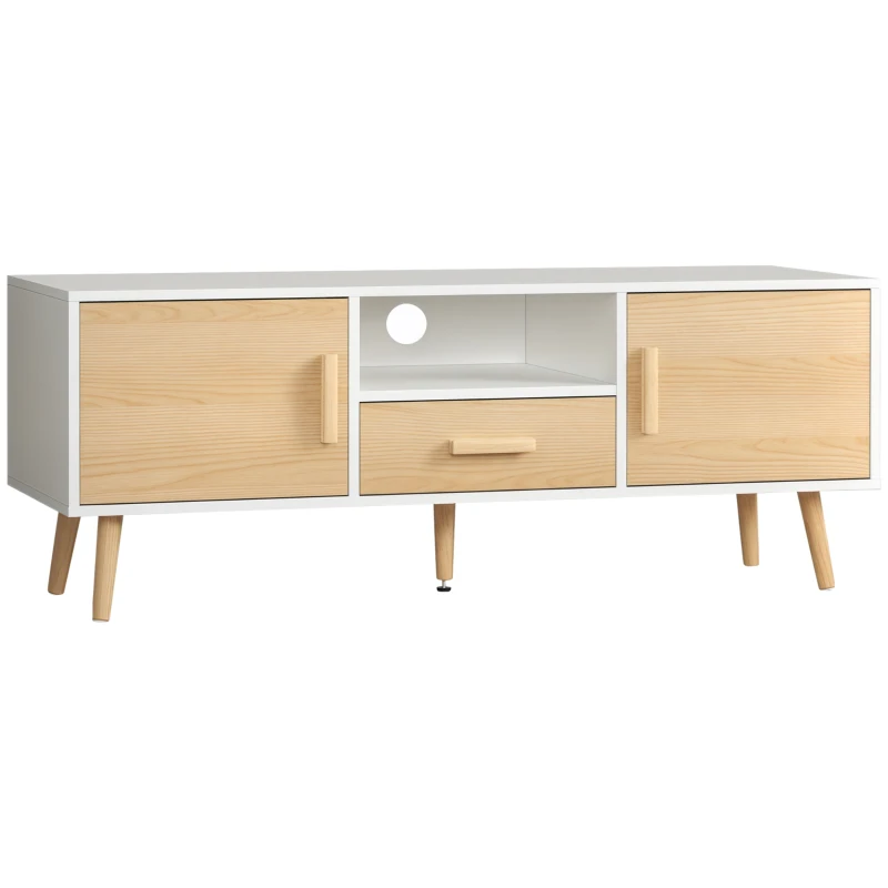 HOMCOM Mobilier TV banc TV suport TV pentru televizoare până la 46 de inch de stil scandinav cu 1 sertar, 2 dulapuri, 1 nișă, 1 pasacabluri - 120 x 37 x 45,5 cm
