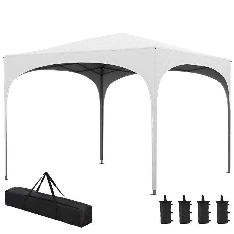 Outsunny Cenador de Grădină Pliabil cu Înălțime Reglabilă Geantă de Transport Impermeabilă Anti-UV și Saci de Nisip Alb