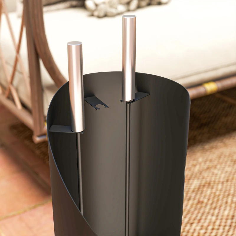 Outsunny Juego de Utensilios para Chimenea de 4 Piezas de Metal con Escoba Pala Atizador y Cubo 20x20x65 cm Plateado