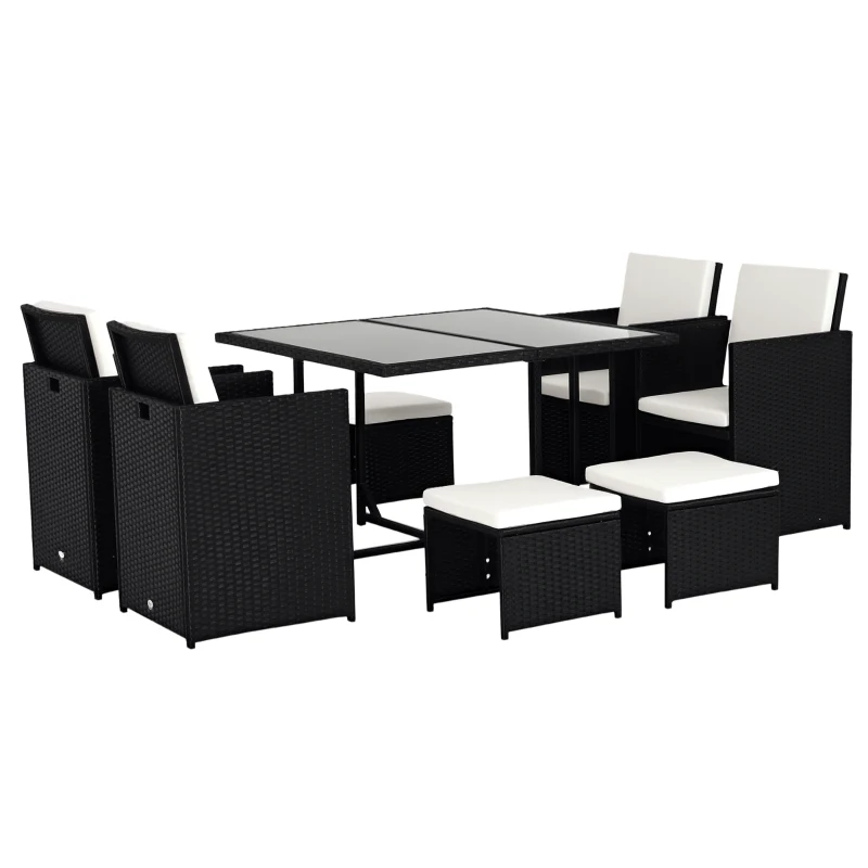 Outsunny Set mobilier de grădină pentru 8 persoane, 9 piese, rășină împletită 4 fire imitație răchită, perne detașabile