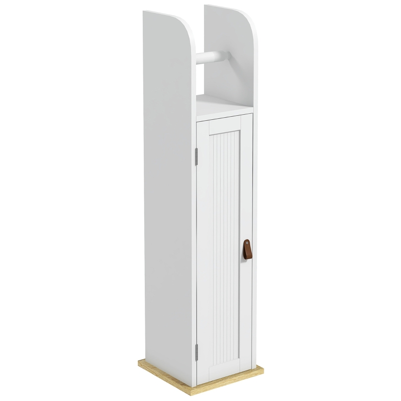 kleankin Mobilă de baie suport hârtie igienică cu dulap și rafturi reglabile 20 x 20 x 80 cm alb