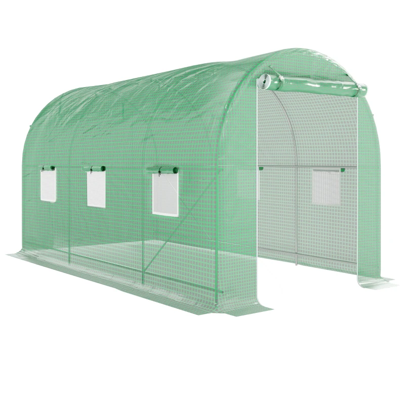 Outsunny Seră de Grădină Tunnel Suprafață Sol 8 m² Ușă dublă cu fermoar 6 ferestre rulante 4L x 2l x 2,05H m verde