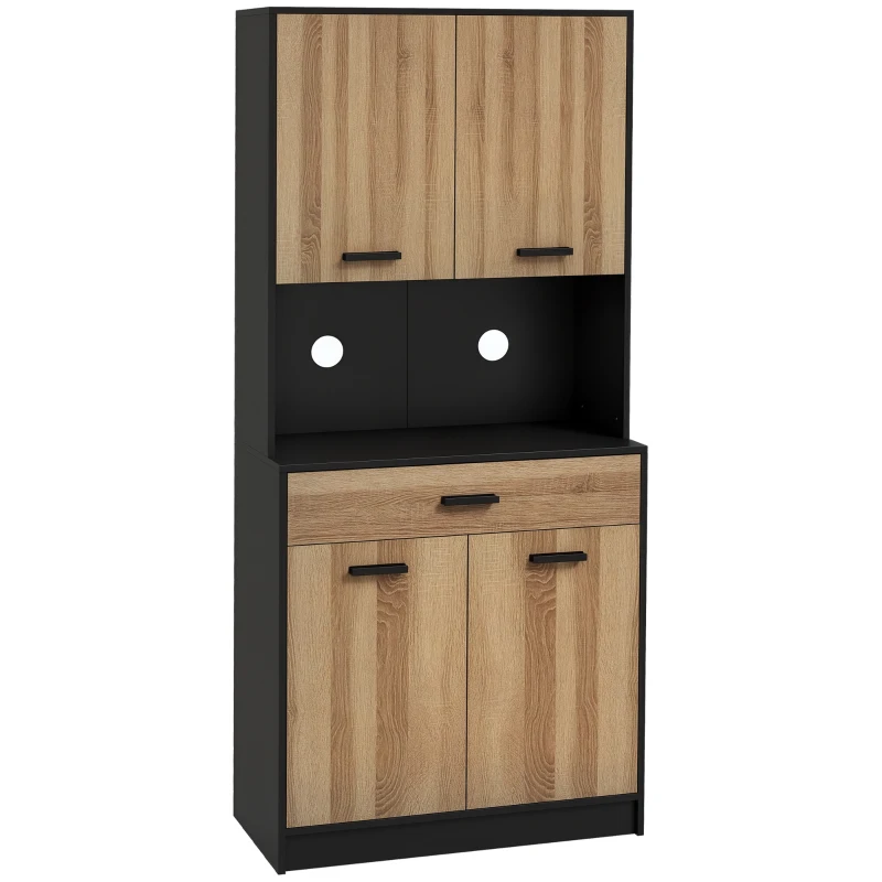 HOMCOM Bufet de bucătărie Dulap de depozitare, 2 dulapuri 4 uși 1 sertar, pasaje pentru cabluri 80L x 40P x 180H cm