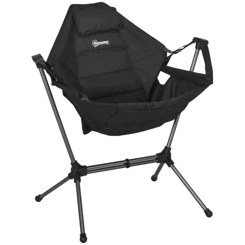 Outsunny Scaun balansoar de camping, pliabil, spătar reglabil, cadru de aluminiu, 54 x 100 x 101cm, Negru