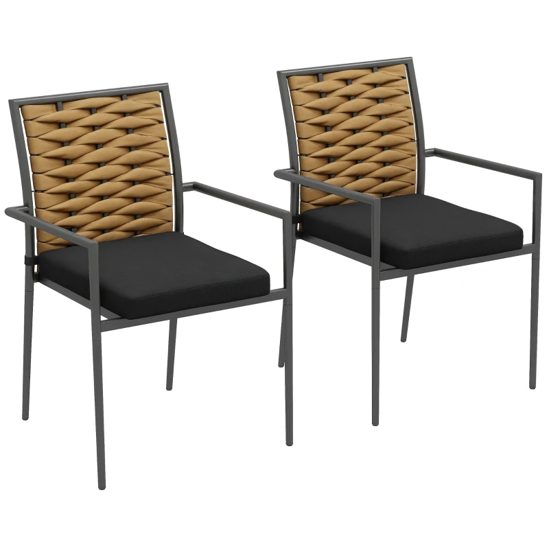 Outsunny Scaune de grădină Scaune de exterior Scaune de terasă, rezistente la intemperii, design modern, 57 x 58 x 87 cm, Maro + Negru + Gri