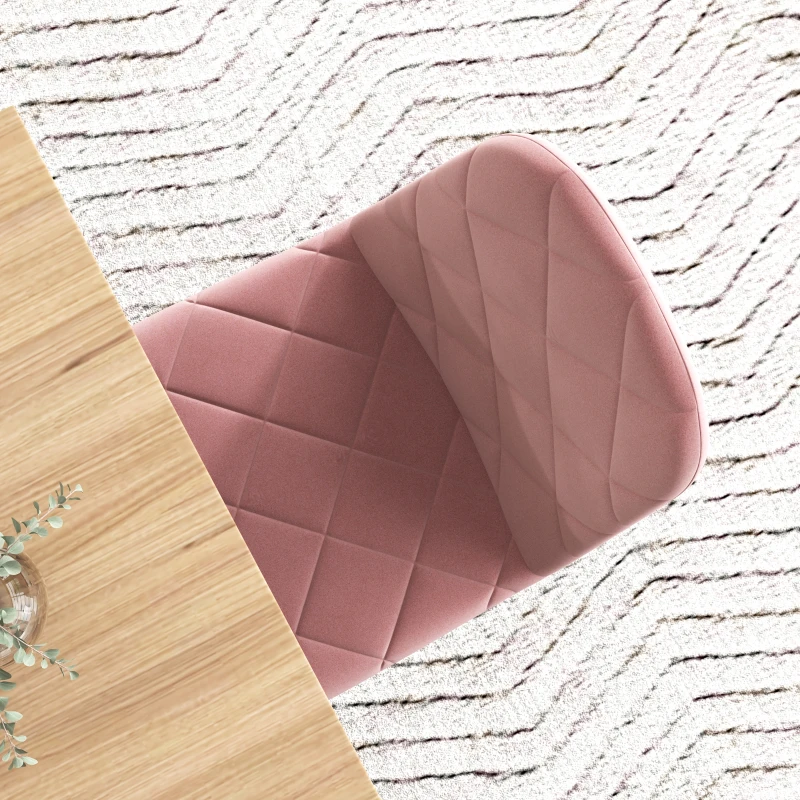 HOMCOM Scaune de Dining Set 4 Bucăți Scaun de Bucătărie cu Spătar, Imitație Catifea, Scaun 45 x 54 x 87 cm Roz