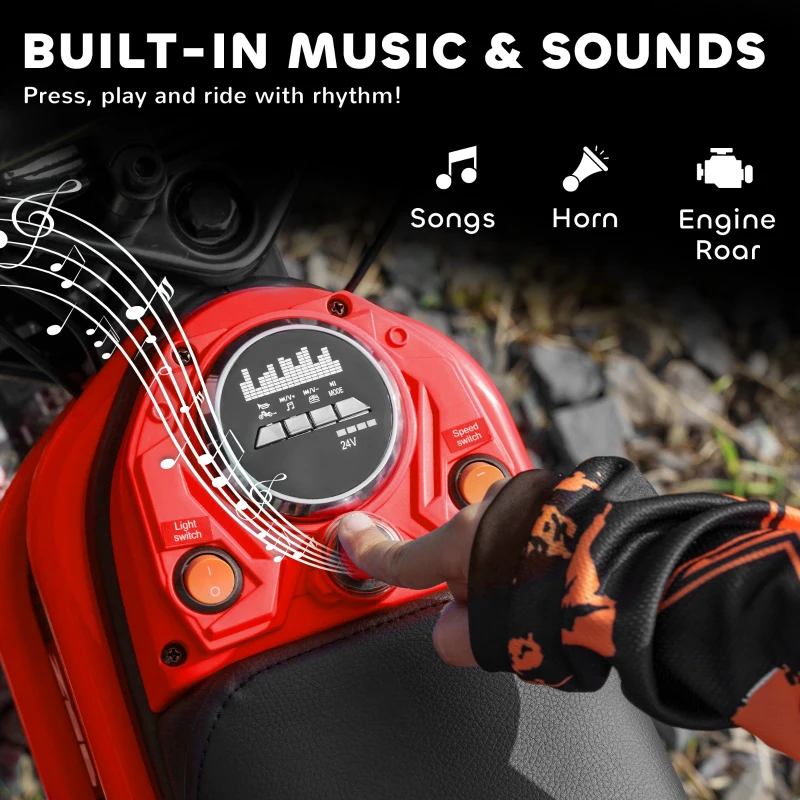 HOMCOM 24V Electric Motorbike 18km/h with Twist Grip Throttle, Enhanced Power and Extended Range - Red