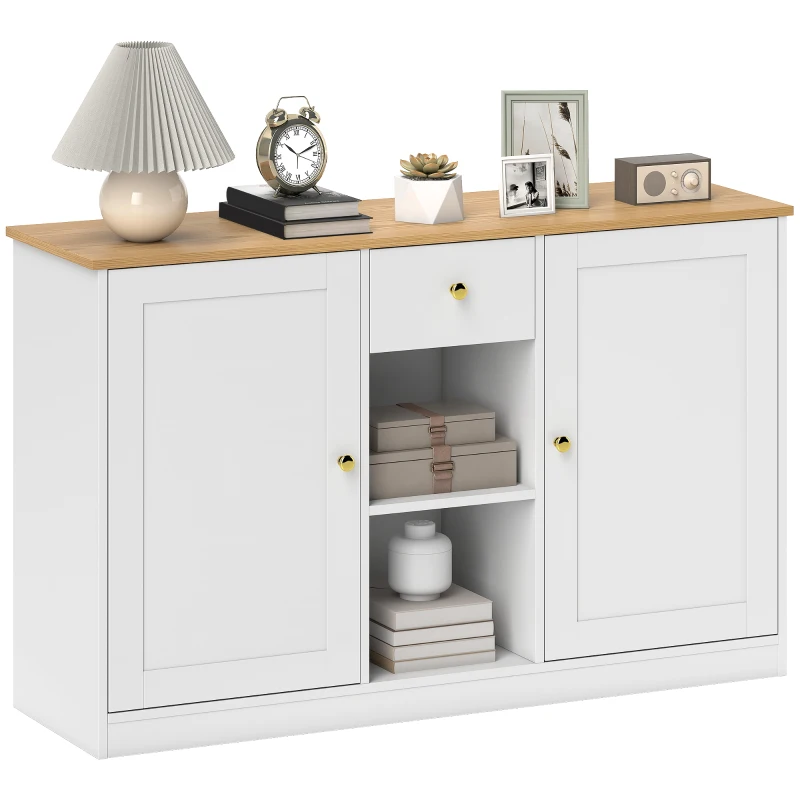 HOMCOM Comodă de bucătărie, Sideboard cu Sertar, Dulapuri, Rafturi, Span, Alb