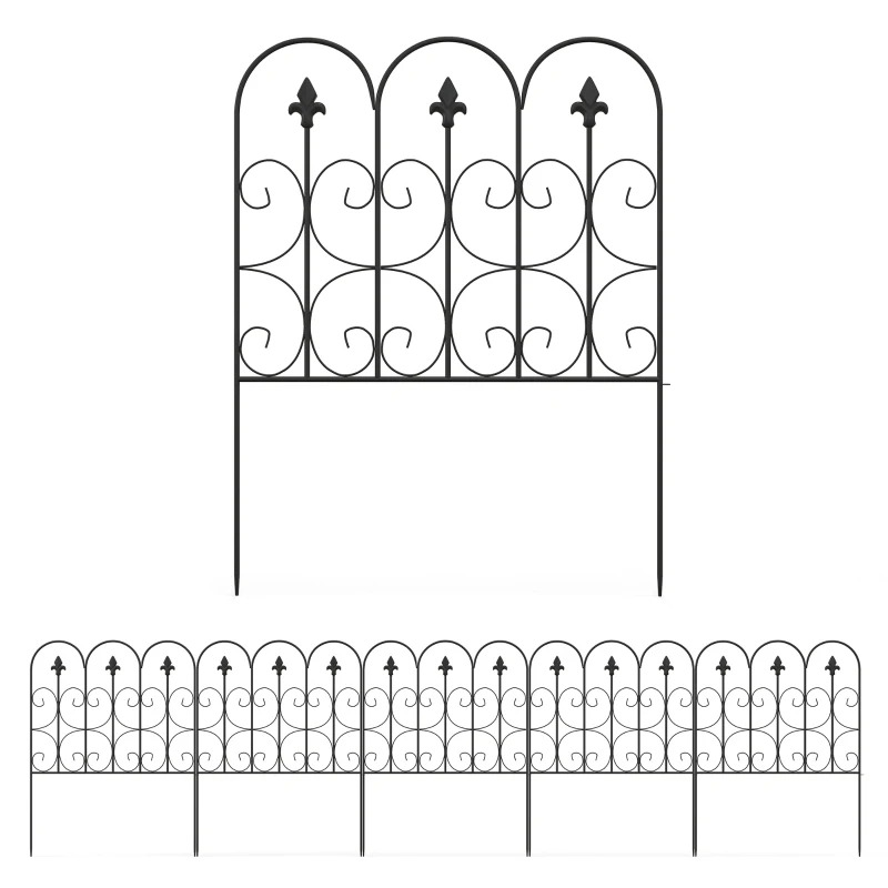 Outsunny Set de 5 garduri de grădină decorative din sârmă metalică antirugină pentru exterior, negru