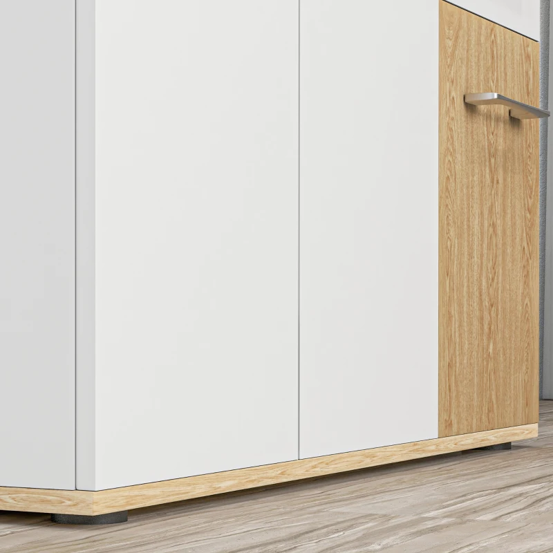 HOMCOM Bufet de Bucătarie cu 2 Sertare 2 Dulapuri și Rafturi Ajustabile pentru Sufragerie 90x30x75,5 cm Alb și Natural