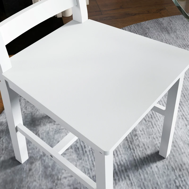 HOMCOM Set de 2 scaune de sufragerie din lemn masiv de pin scaune de bucătărie cu spătar lamele spirit rustic alb