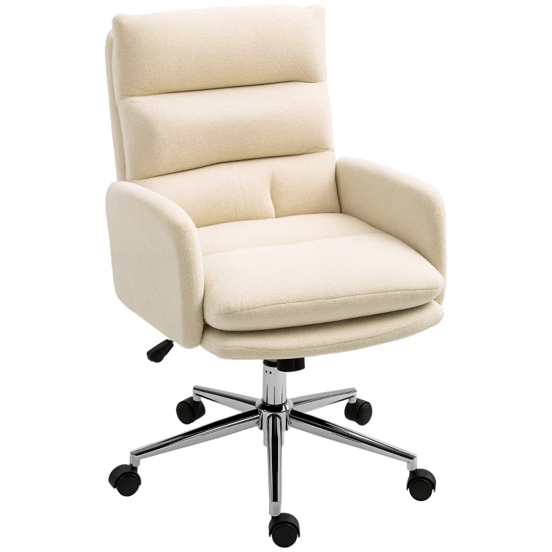 HOMCOM Scaun de birou, scaun de birou tapițat, funcție de basculare, rotativ, cu roți, Crem
