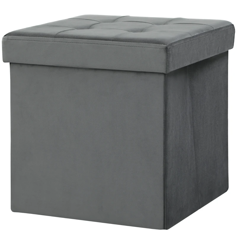 HOMCOM Scaun de depozitare pliabil, scaun pătrat 37,6 L din catifea, capacitate 120 kg, 38 x 38 x 38 cm, gri