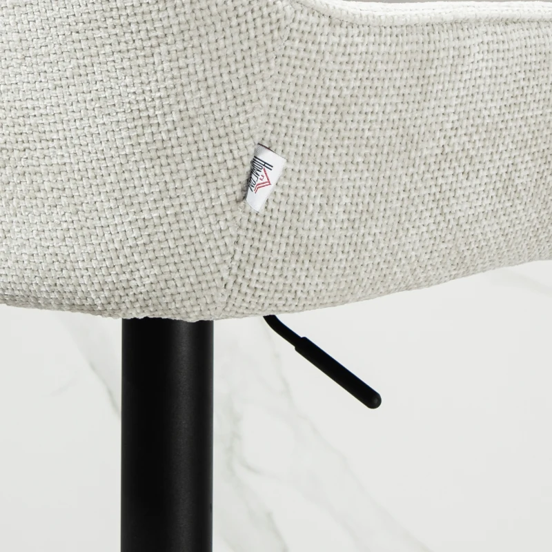 HOMCOM Lot de 2 taburete de bar, scaune de bar, înălțime reglabilă, material textil efect in și bază din oțel, 52,5 x 53 x 86,5-108 cm, crem