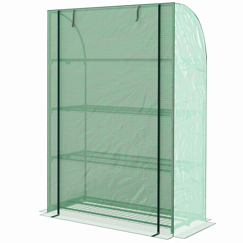 Outsunny Mini seră de grădină cu 4 etaje cu husă PE consolidată, ușă rulabilă și rafturi 120 x 50 x 170 cm, verde