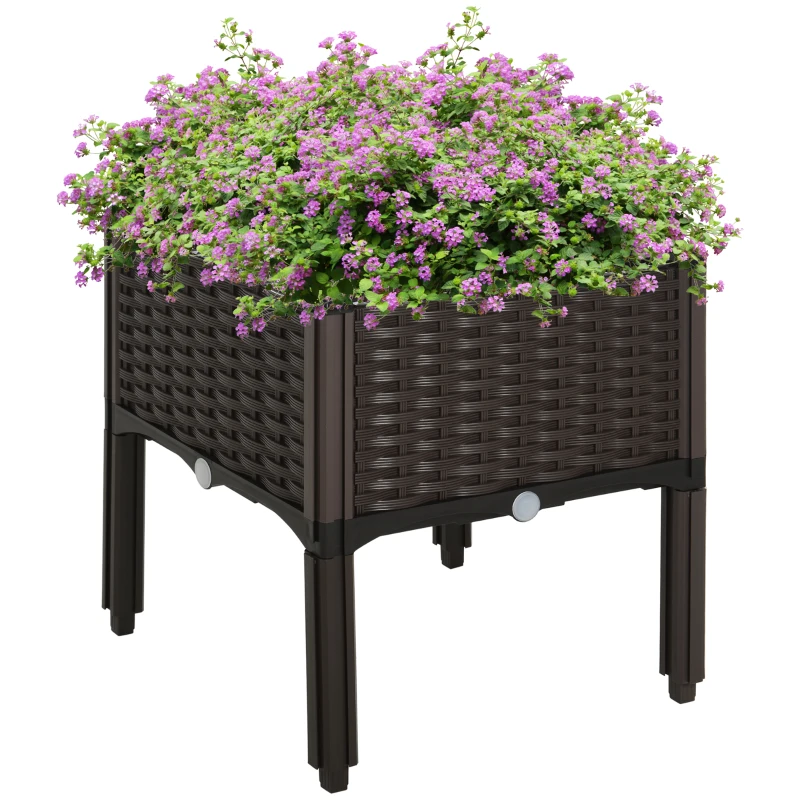 Outsunny jardinieră înaltă din plastic, cu găuri de scurgere, aspect rățușcă, maro, 40x40x44 cm