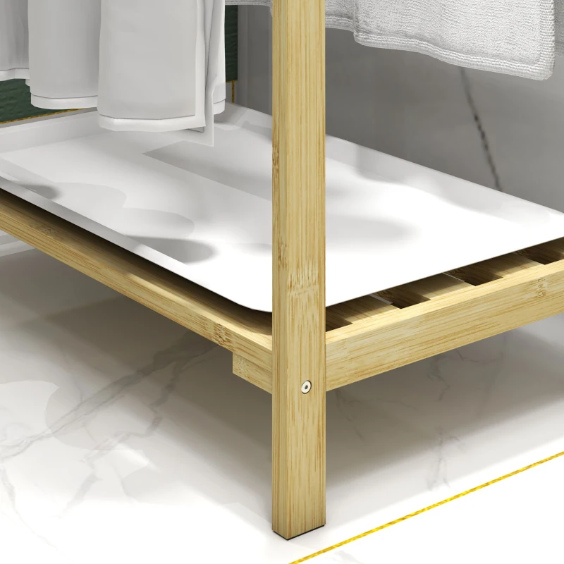 HOMCOM Suport de prosoape din bambus cu 3 bare, raft de depozitare, 4 cârlige și platou detașabil, 50,5Lx31Px90H cm natural