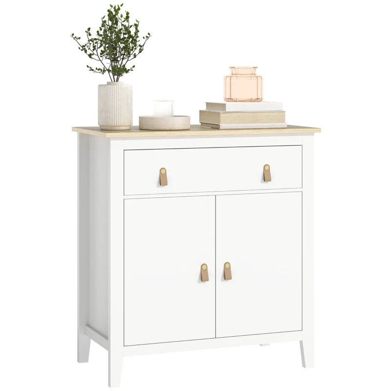 HOMCOM Bufet salon mobilier de depozitare cu dulap cu 2 uși, sertar și raft reglabil, 80 x 40 x 90 cm, alb