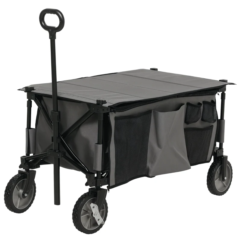 Outsunny Cărucior de grădină pliabil băscuță detașabilă mâner telescopic 5 buzunare 108 x 55 x 93 cm gri închis