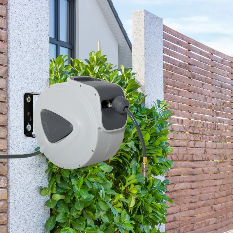 HOMCOM Dispozitiv de înfășurare a furtunului de aer comprimat - furtun: 15 m + 1,4 m - Ø interior 3/8" (9,5 mm), 1/4" (6,35 mm) BSPT - dispozitiv automat pentru furtun de aer retractabil gri