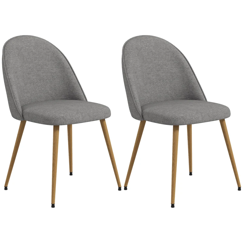 HOMCOM Pachet de 2 Scaune de Sufragerie cu Material Textil de In și Picioare din Oțel Capacitate 120 kg 50x52x83 cm Gri