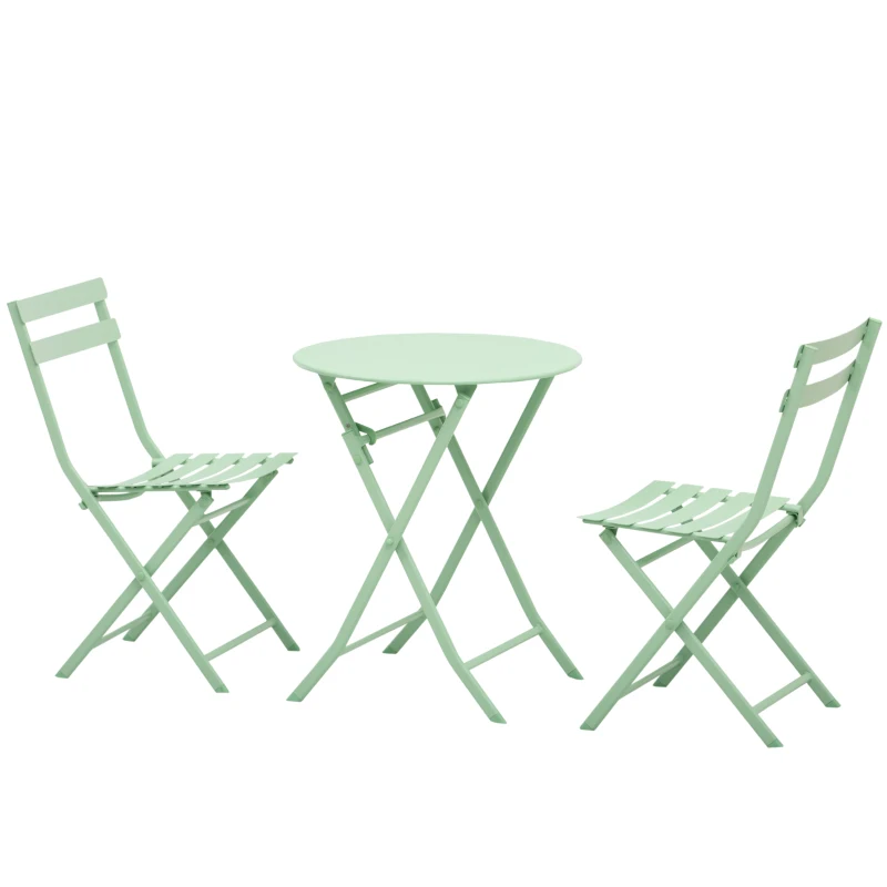 Outsunny Set de Mobilier de Grădină pentru 2 Persoane Masă Bistrou cu 2 Scaune pentru Curte Grădină Pliabil Verde