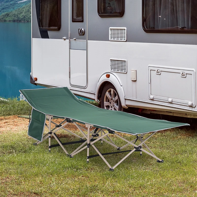 Outsunny Pat de camping pliant, cadru ușor, greutate maximă 150 kg, 190 x 68 x 52 cm, verde, cu geantă de transport.