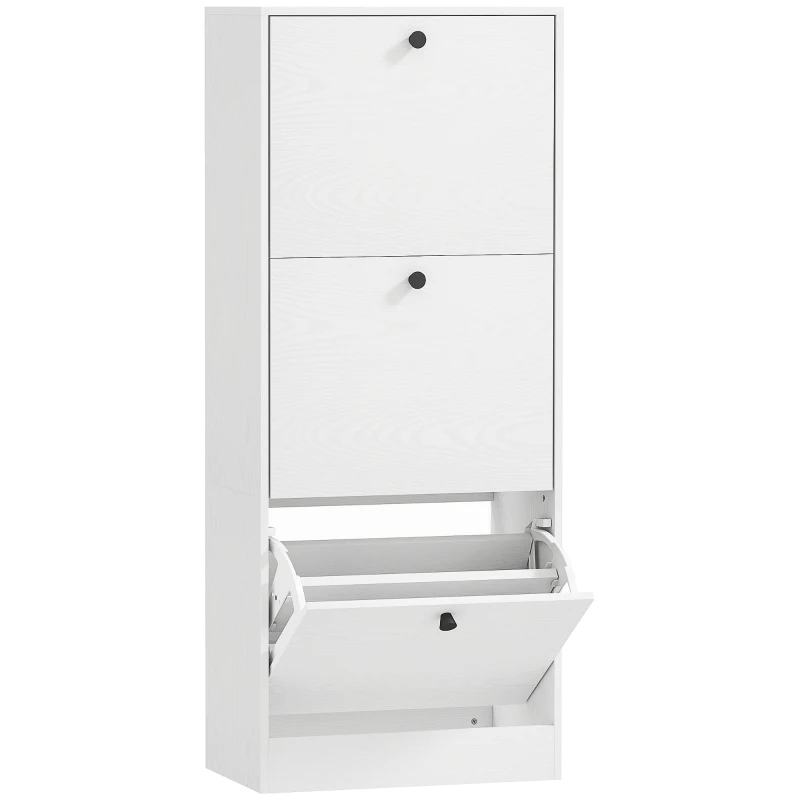 HOMCOM Dulap cu 3 Uși Rabatabile Rafturi Ajustabile și Design Compact 47x28x115 cm Alb cu Inserții de Lemn