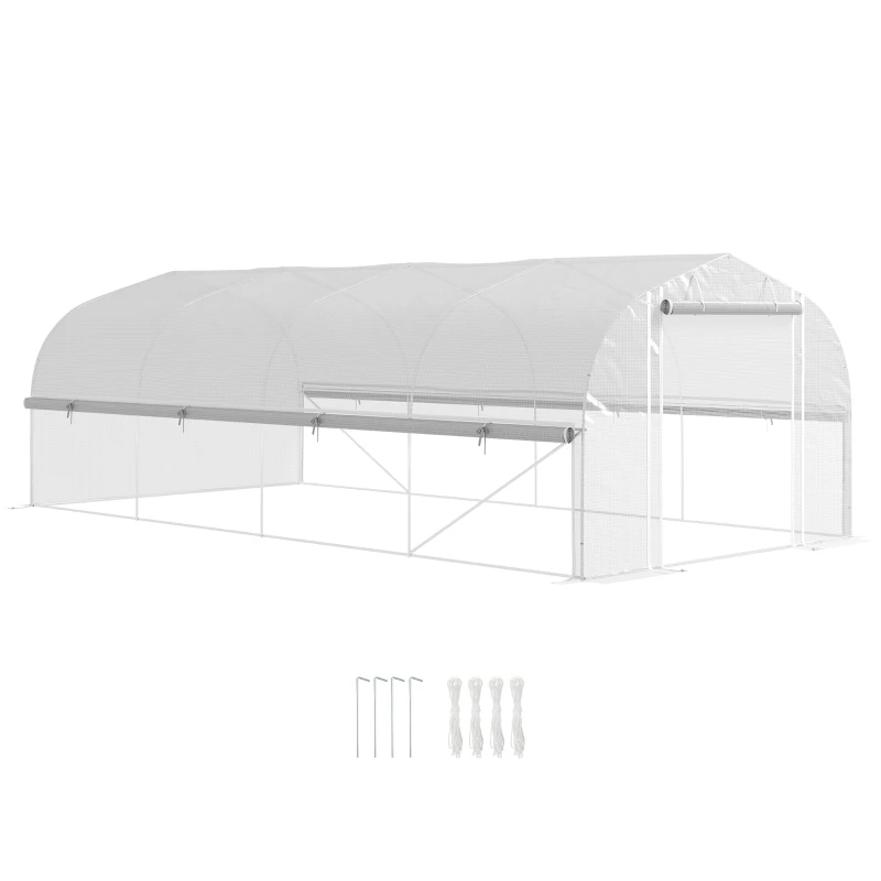 Outsunny Sera 6x3x2 m, accesibilă, 8 ferestre, ușă, plasă contra insectelor, cadru metalic, Alb