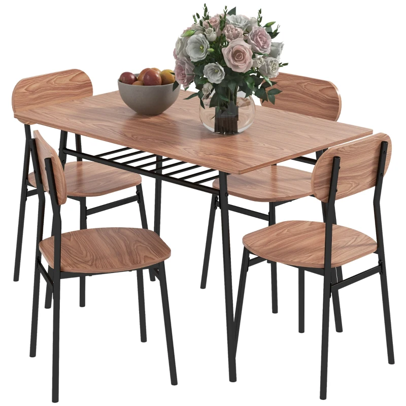 HOMCOM Set de masă cu scaune Masă de sufragerie, Design industrial, 110 cm x 70 cm x 75 cm, Maro