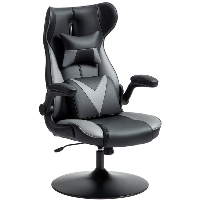 Vinsetto Scaun de gaming cu funcție de leagăn, scaun rotativ, reglabil pe înălțime, scaun tapițat, metal, 67 x 71 x 112 cm, Gri