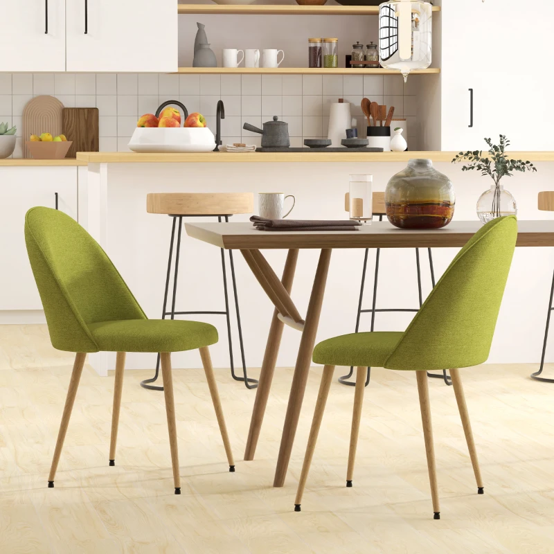 HOMCOM Set de 2 Scaune de Comedor cu Material din Lino cu Picioare din Oțel Suport 120 kg 50x52x83 cm Verde